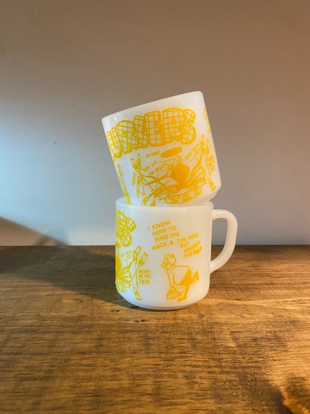 Vintage Federal Glass Milk Glass Curling Mugs | Set of 2 | Mid Century